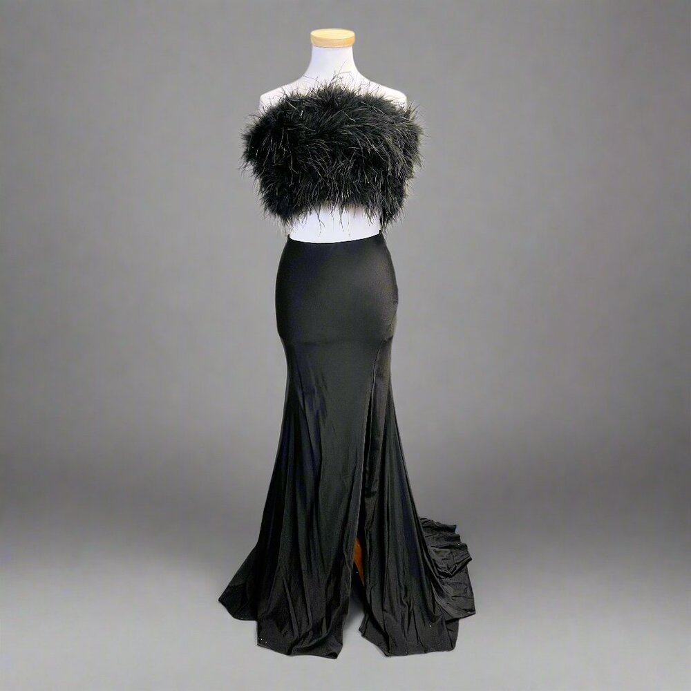 Alyce Paris black feather dress, size 2, NEW WITH TAGS!